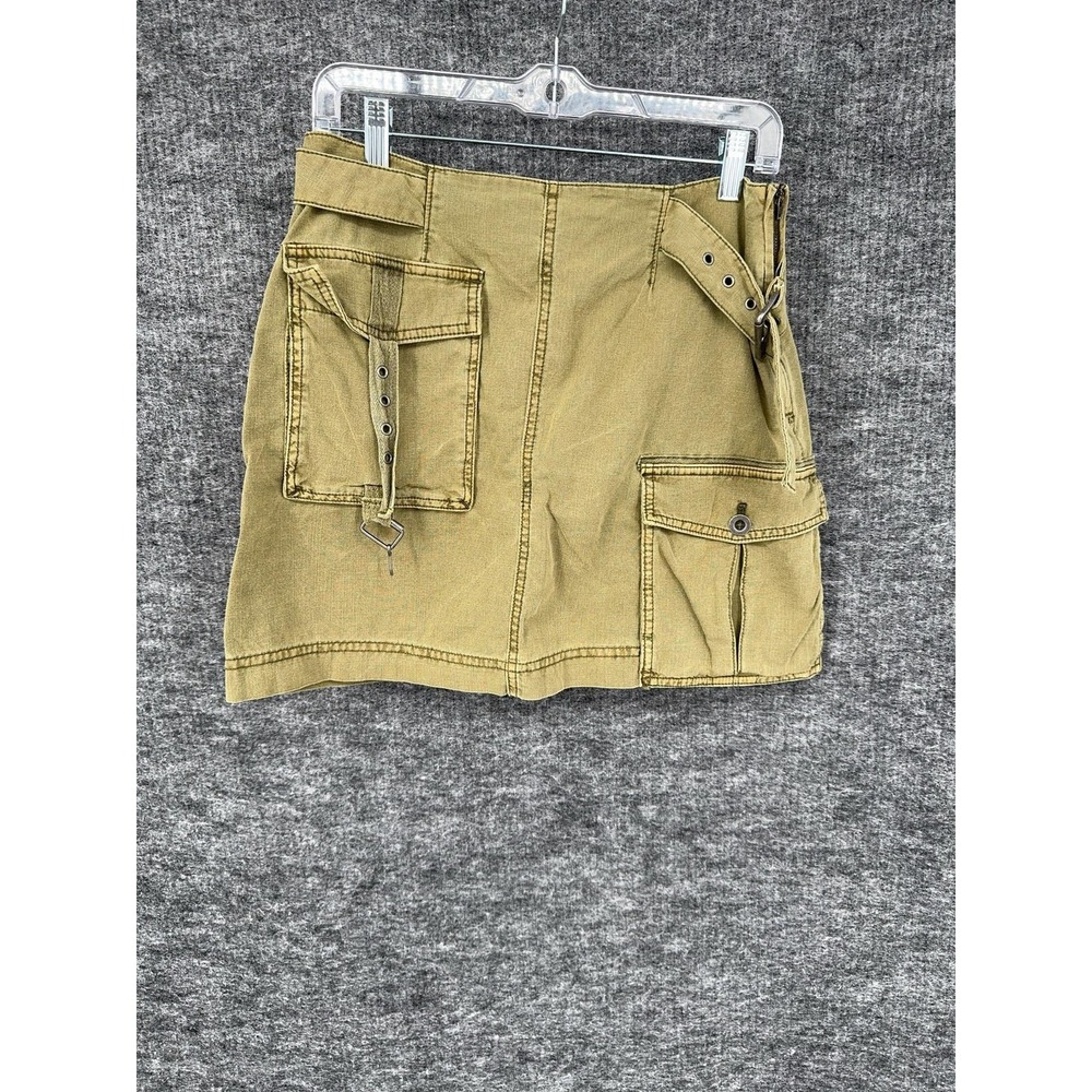 Free People Skirt Womens 6 Green Cargo Utility Mini Pockets Buckle Strap Twill - Picture 5 of 11